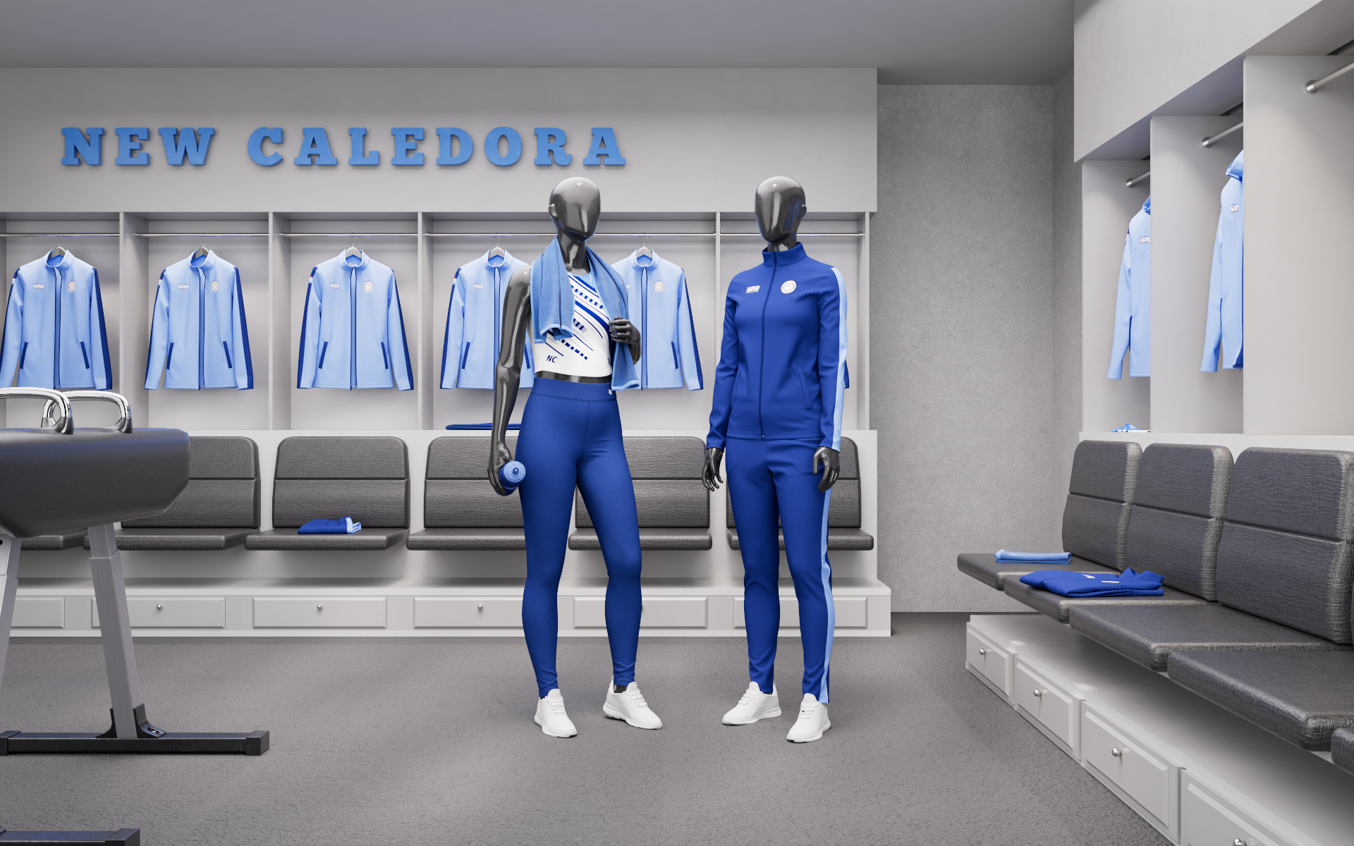 Gym staff in custom-branded apparel designed with Hutter Products’ 3D configurator